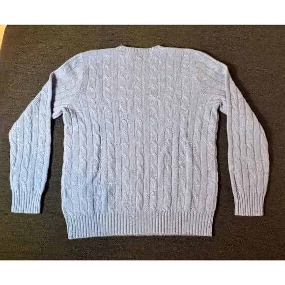 POLO Ralph Lauren Cashmere Light Blue Cable Knit Pullover Sweater Men's L NWT!
